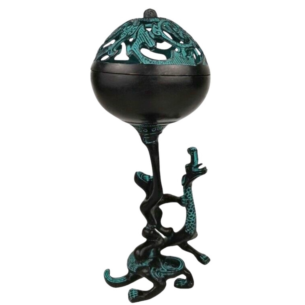 Chinese‎ Bronze Copper Immortal Riding Dragon Statue Hand Carved Boshan Furnace